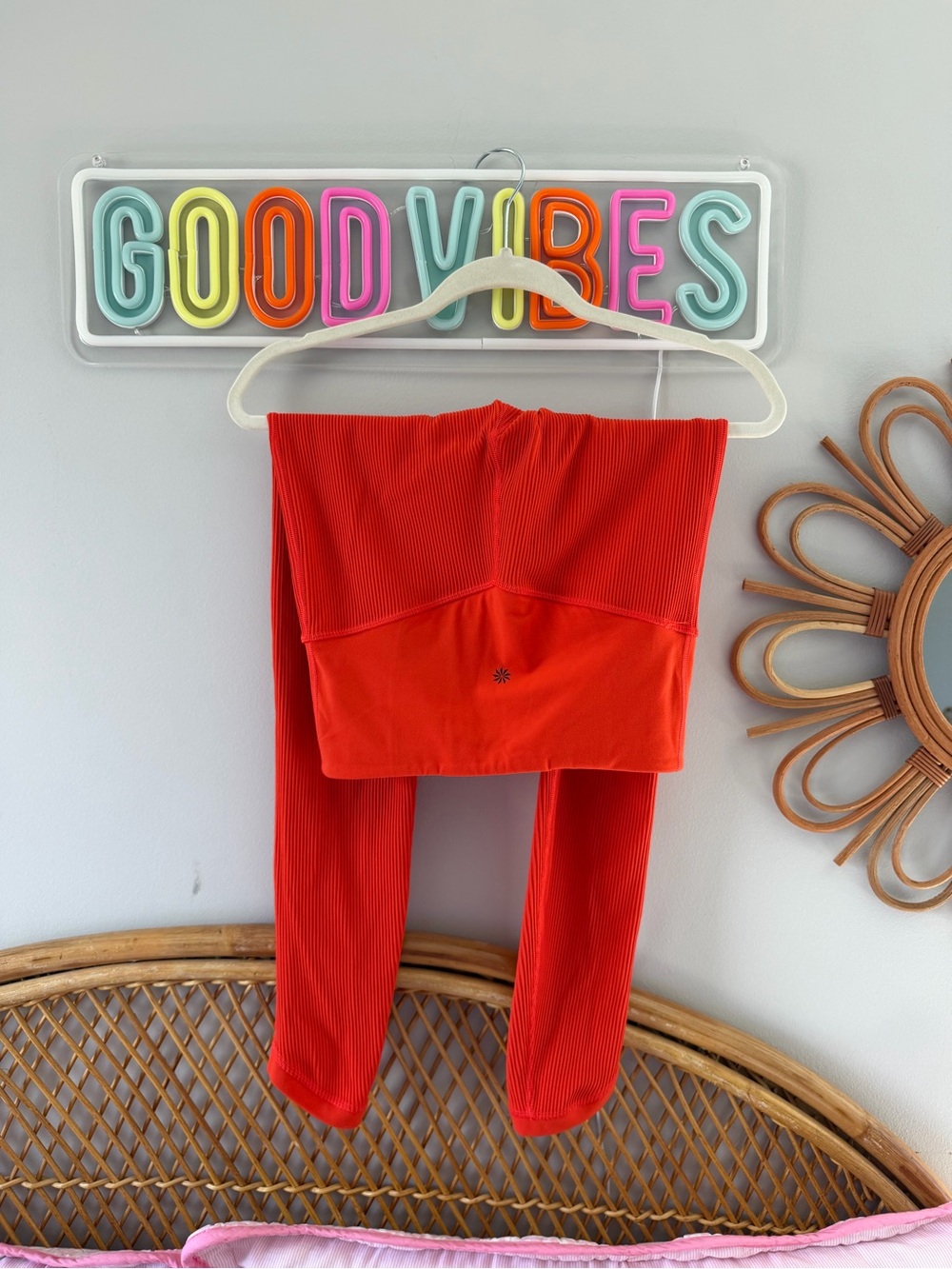 Athleta Bright Red Ribbed High-Waist Leggings